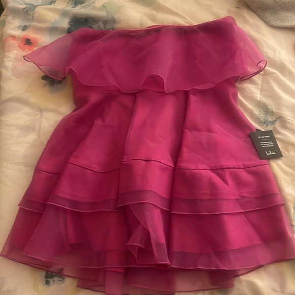 lulus ruffle organza pink strapless cocktail homecoming dress new with tags - Picture 2 of 4